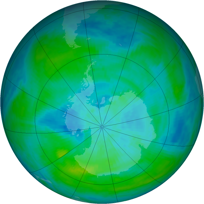 Antarctic ozone map for 07 March 1992
